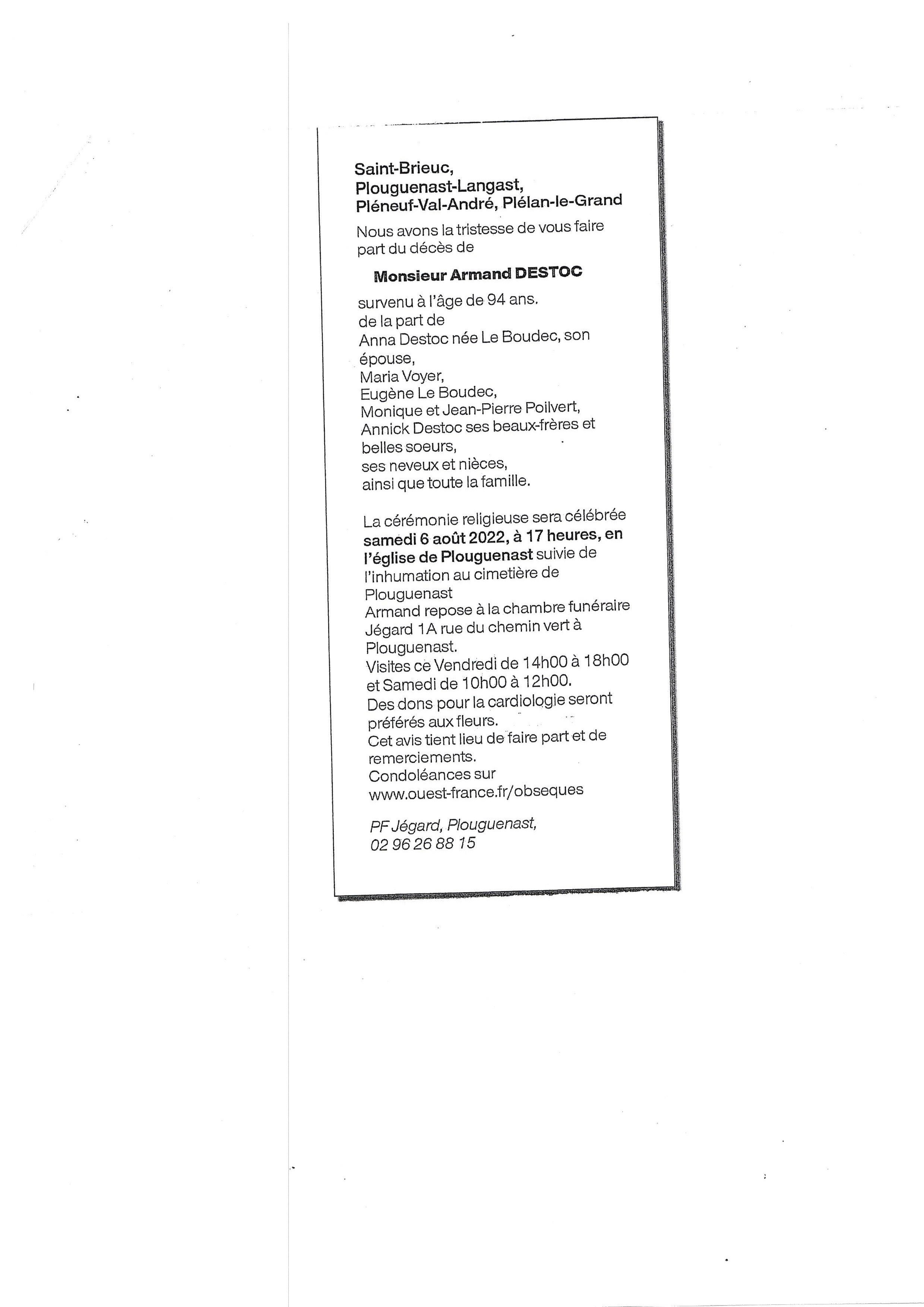 Avis de décès SaintBrieuc 22000 Derniers avis de décès SaintBrieuc